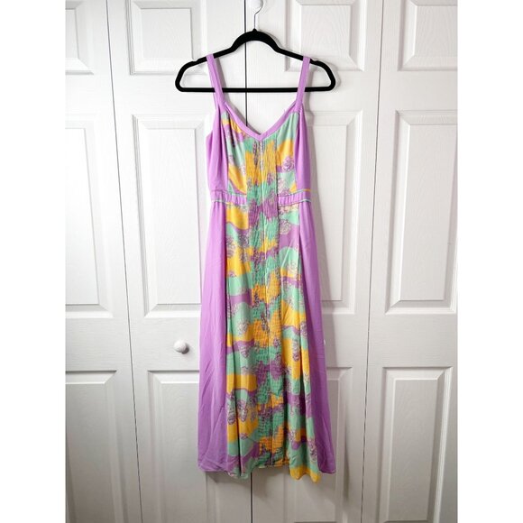 Three Floor Pastel Purple Print Sleeveless Plisse Midi Dress Women's Size 4